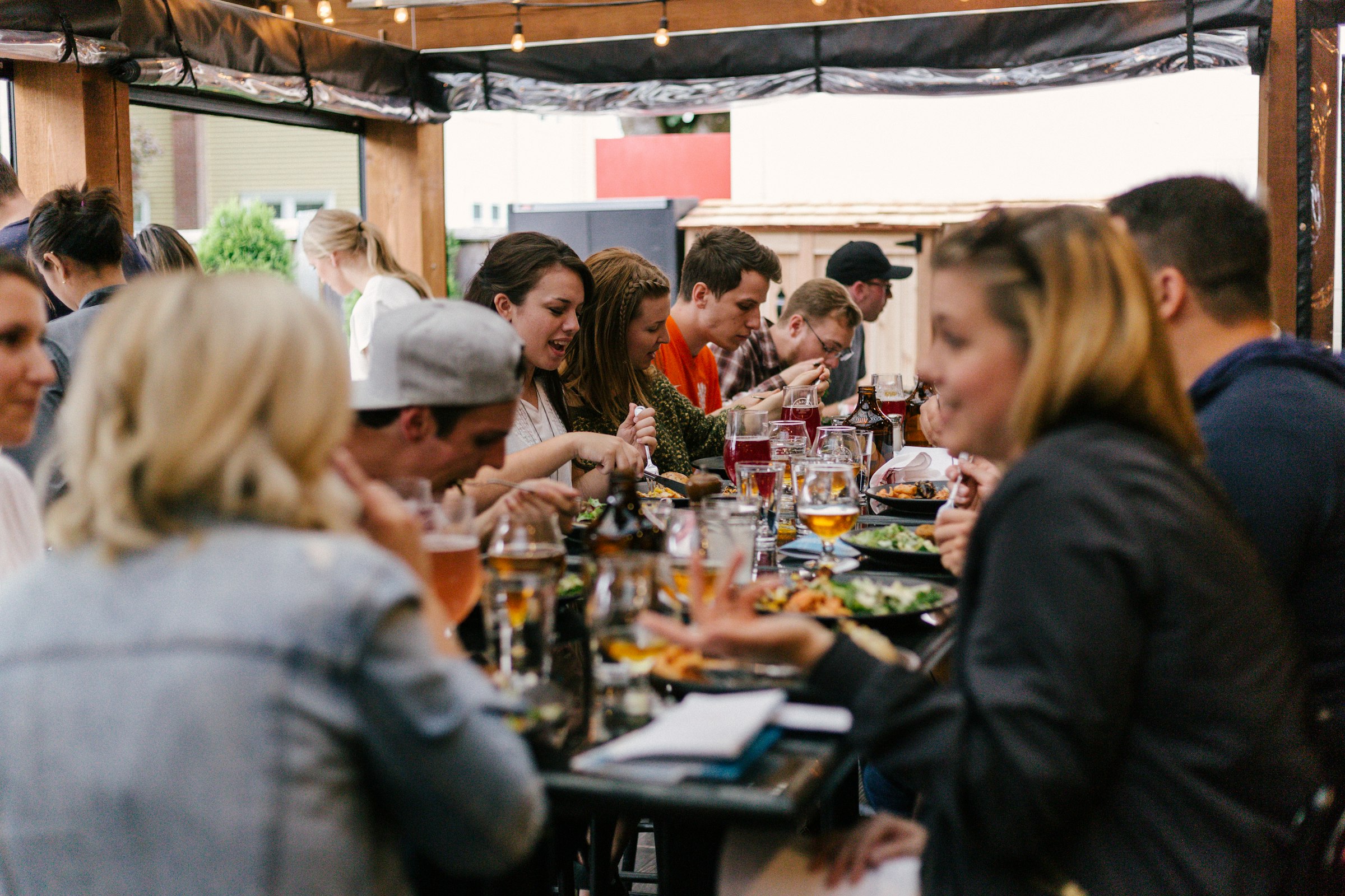 People enjoying a local restaurant